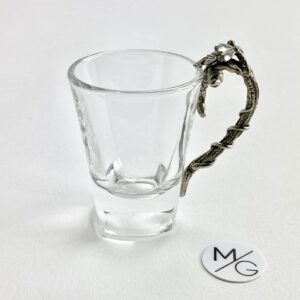 Espresso shot glass with a stainless steel handle